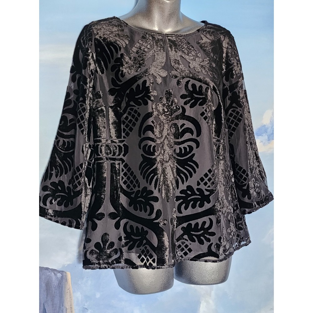 NWT Talbots rsvp SZ S Black Velvet Burnout Blouse Keyhole, Lined $129
